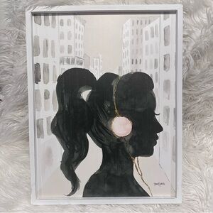“Glam Pink Ladies III” Fashion Framed Wall Art, Headphones, Ponytail